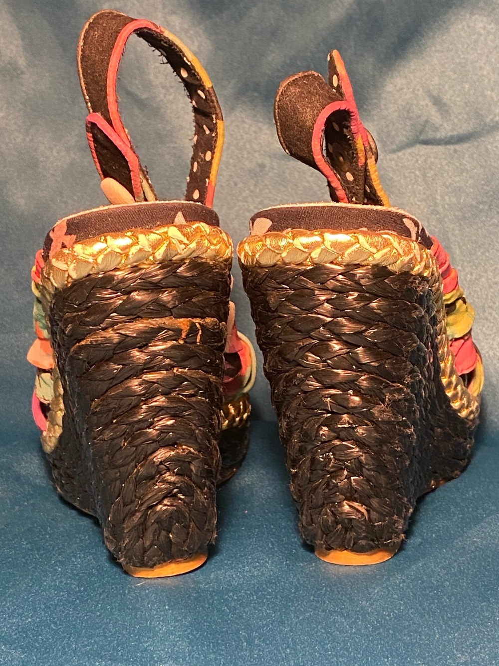 Irregular Choice platform woven wedge sandals,floral fabric twist sling back, 7 - Picture 6 of 12